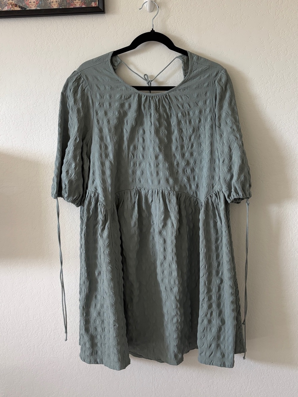 ASOS Sage Green Babydoll Mini Dress 8 Puff Sleeve Open Back Cottagecore